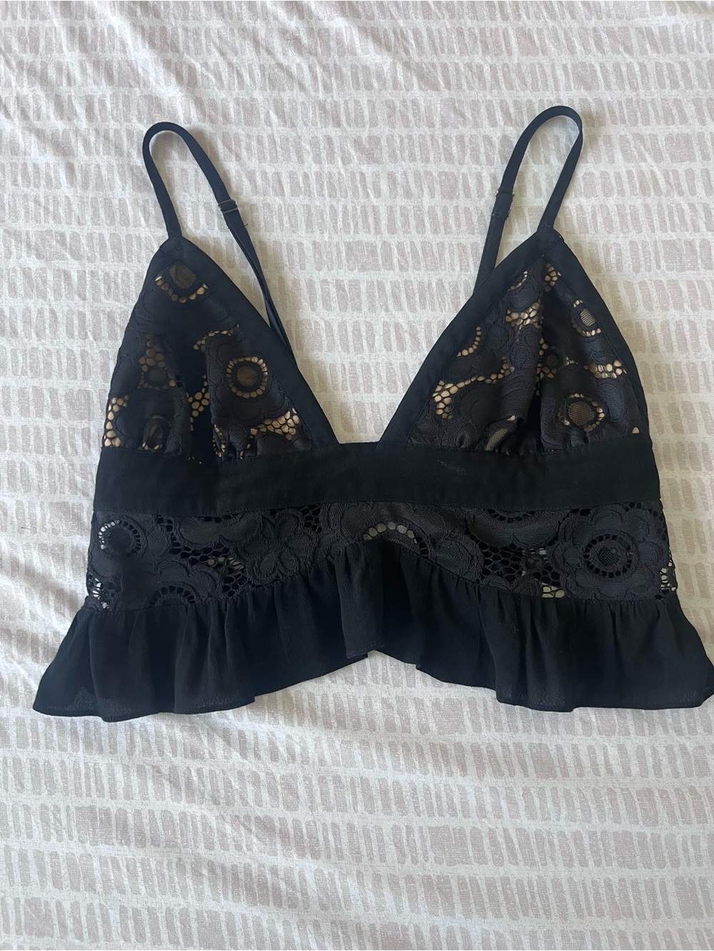 For Love & Lemons Black Lace Ruffle Top Size S